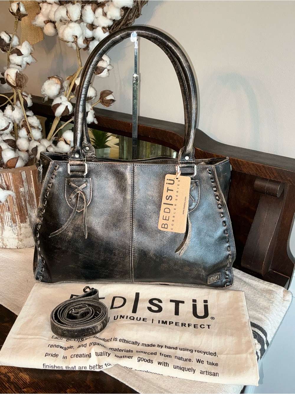 NWT Bed Stu Rockababy Satchel Shoulder Crossbody Black Hand Wash MSRP $295